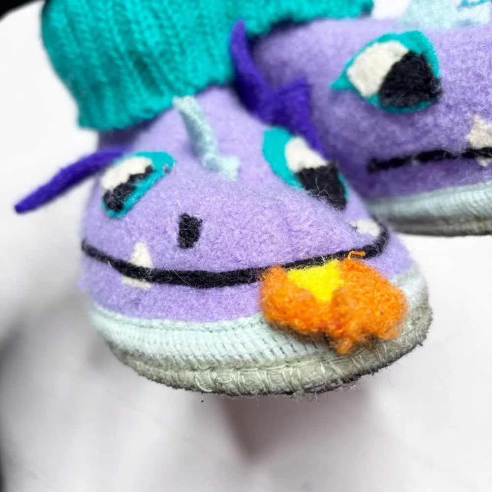 Garnet Hill Boiled Wool Dragon Slippers Size Kids 11 EUC